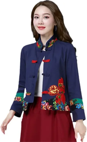 OTFTHPCW Chinese Style Embroidery Hanfu Women Short Coats China Traditional Vintage Oriental Tang Suit Cardigan Jacket