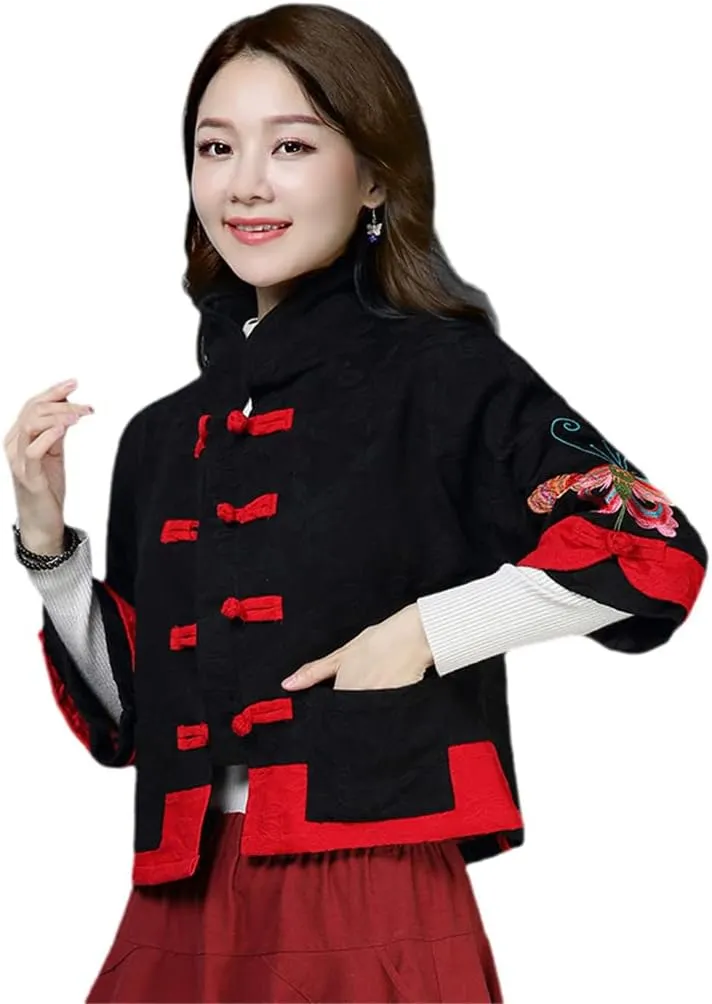 OTFTHPCW Tradition Vintage Tang Suit Short Coat Chinese Style Jacket Women Ethnic Cotton Linen Loose Outwear