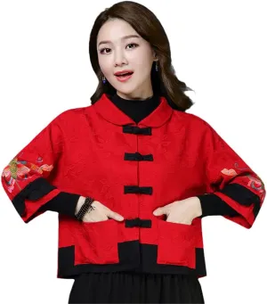 OTFTHPCW Tradition Vintage Tang Suit Short Coat Chinese Style Jacket Women Ethnic Cotton Linen Loose Outwear