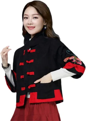 OTFTHPCW Tradition Vintage Tang Suit Short Coat Chinese Style Jacket Women Ethnic Cotton Linen Loose Outwear