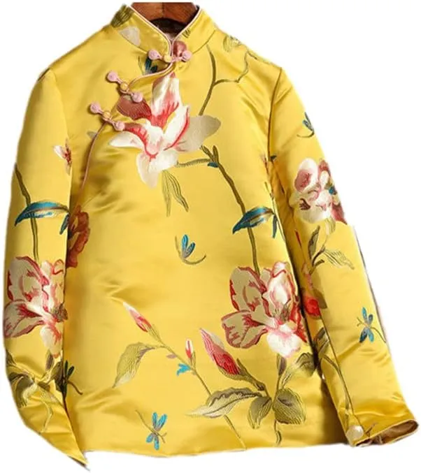 OTFTHPCW Yellow Vintage National Clothes Coat Thicken Femme Chinese Women Tang Suit Traditional Jacket Hanfu Loose