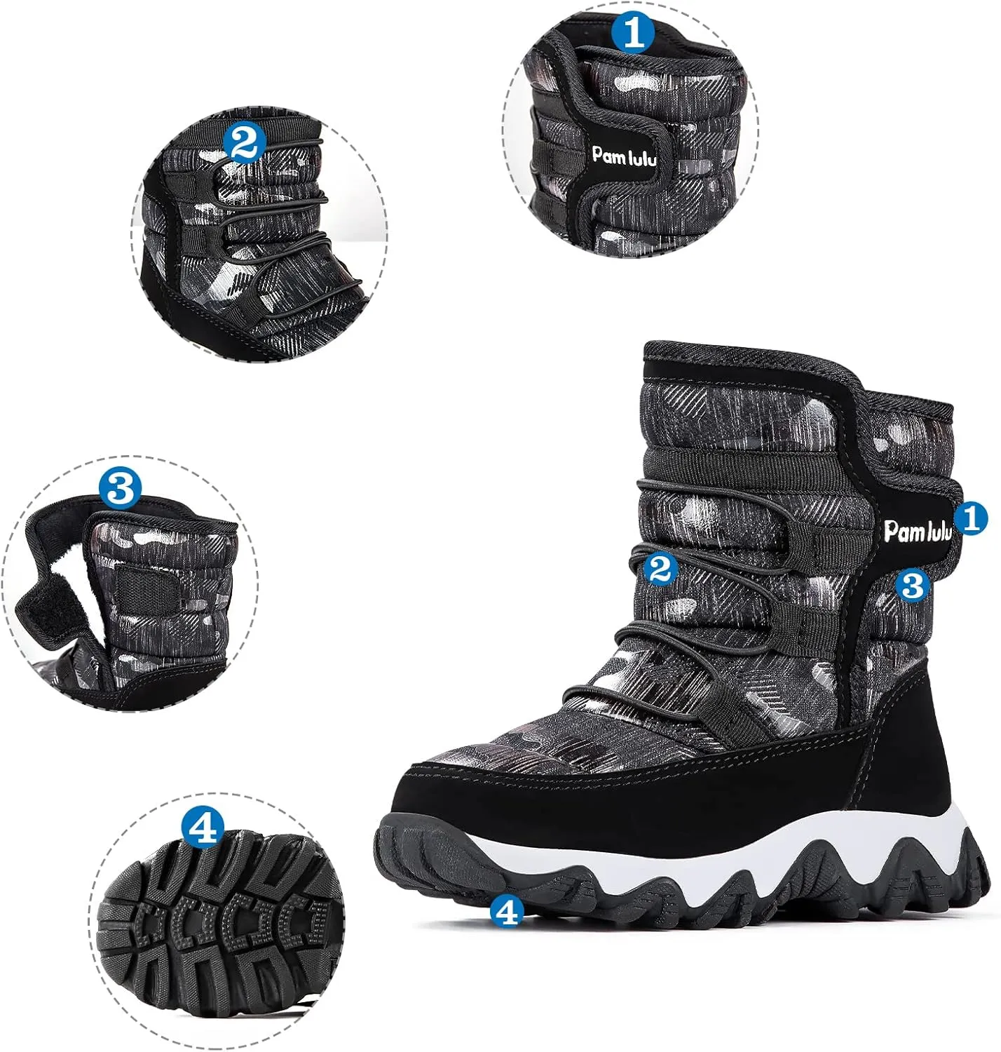 Outdoor Slip Resistant Warm Waterproof Boys Winter Snow Boots for Kids Toddler