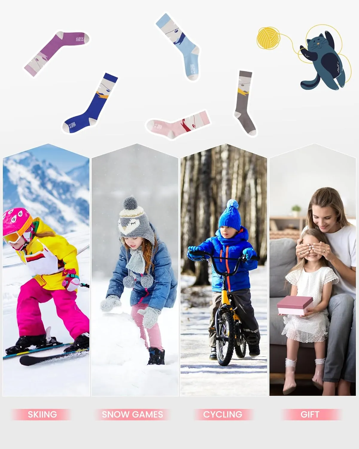 OutdoorMaster Kids Ski Socks, Over the Calf Design, Warm Thermal Snowboard Skating Socks for Boys & Girls