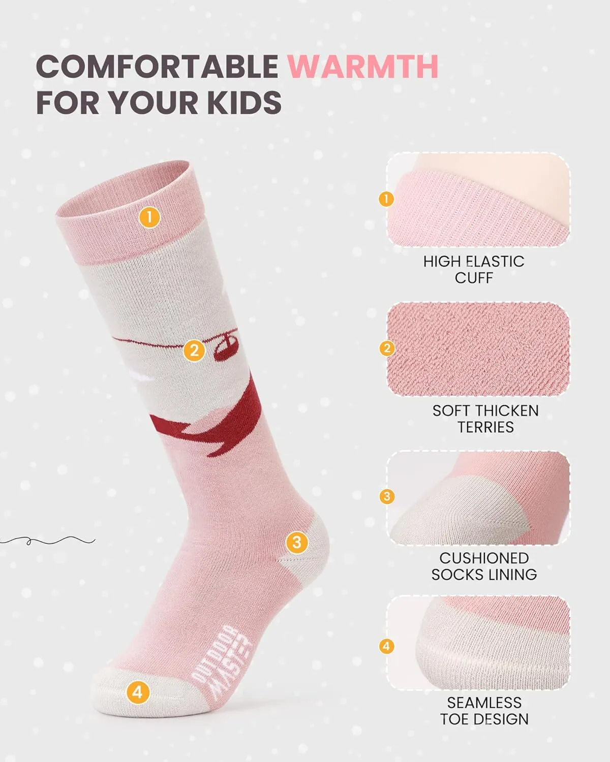 OutdoorMaster Kids Ski Socks, Over the Calf Design, Warm Thermal Snowboard Skating Socks for Boys & Girls