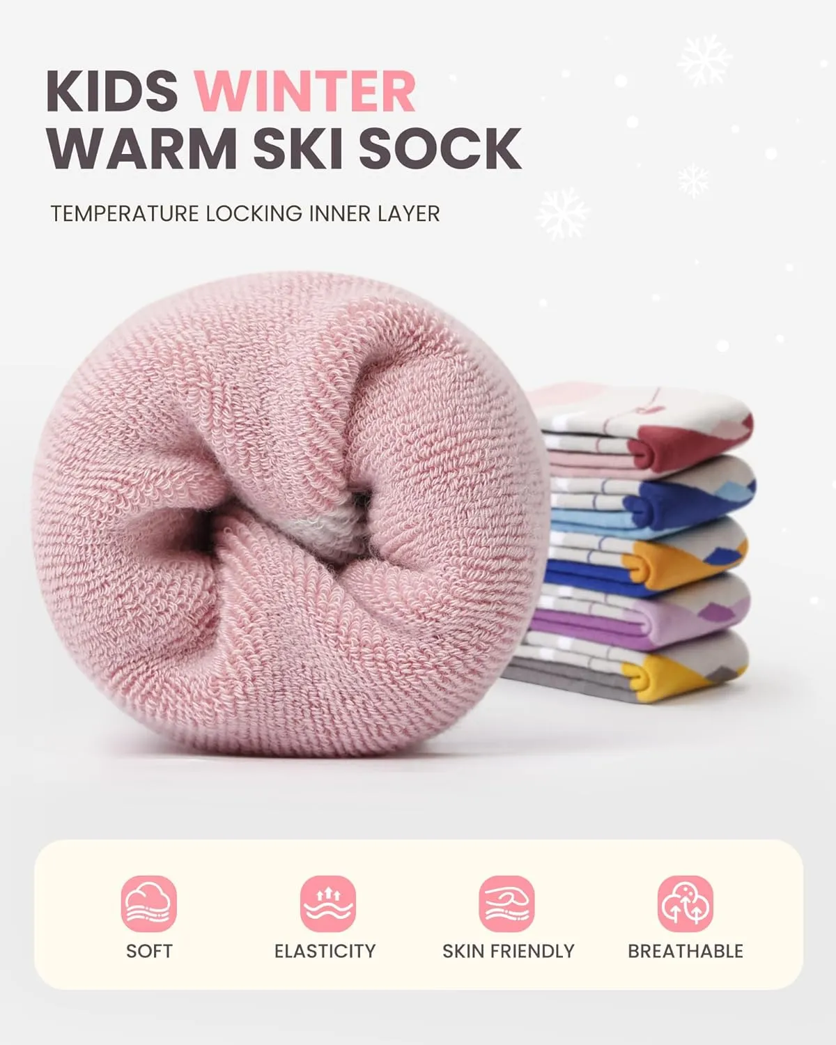 OutdoorMaster Kids Ski Socks, Over the Calf Design, Warm Thermal Snowboard Skating Socks for Boys & Girls