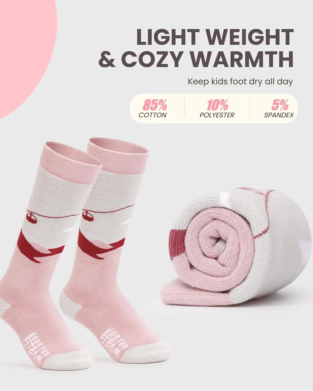 OutdoorMaster Kids Ski Socks, Over the Calf Design, Warm Thermal Snowboard Skating Socks for Boys & Girls