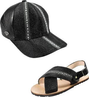 Package Exotic Genuine Stingray Leather Huarache and Cap Color Black