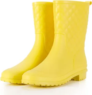 Petrass Women Rain Boots Black Waterproof Mid Calf Lightweight Cute Booties Fashion Out Work Comfortable Garden Shoes