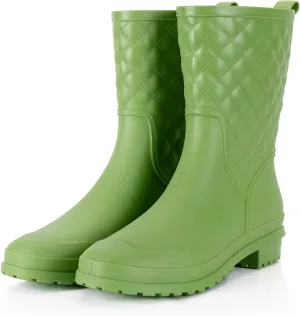 Petrass Women Rain Boots Black Waterproof Mid Calf Lightweight Cute Booties Fashion Out Work Comfortable Garden Shoes