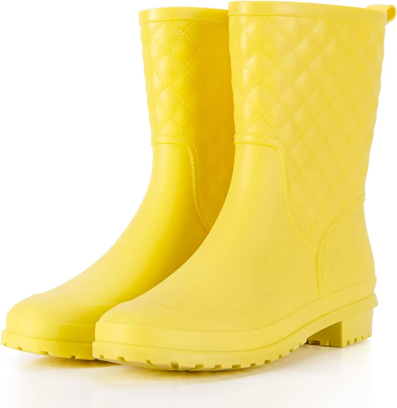 Petrass Women Rain Boots Black Waterproof Mid Calf Lightweight Cute Booties Fashion Out Work Comfortable Garden Shoes