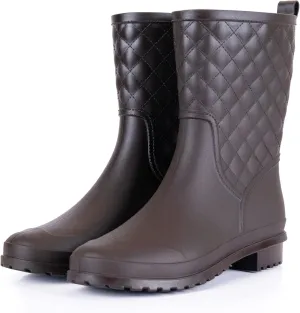 Petrass Women Rain Boots Black Waterproof Mid Calf Lightweight Cute Booties Fashion Out Work Comfortable Garden Shoes