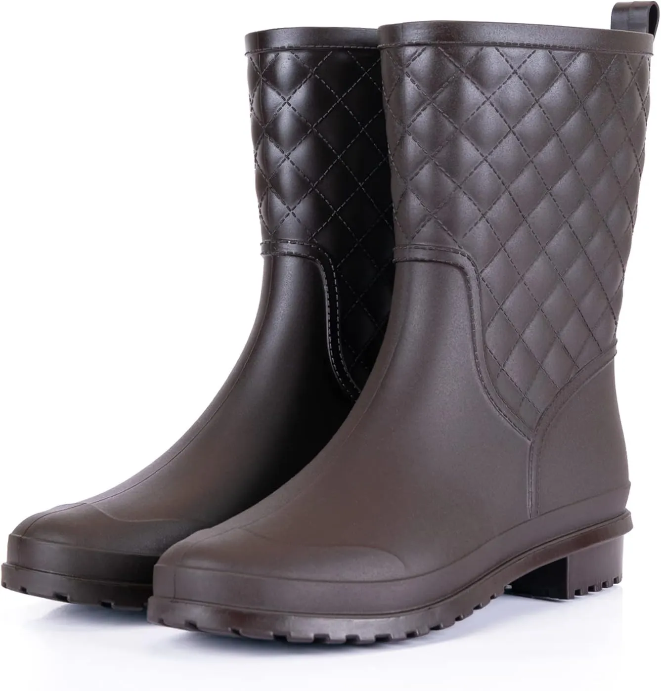 Petrass Women Rain Boots Black Waterproof Mid Calf Lightweight Cute Booties Fashion Out Work Comfortable Garden Shoes