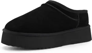 Platform Slippers for Women Genuine Suede Ankle Snow Boots Indoor Outdoor Winter Fur Slip On Mules