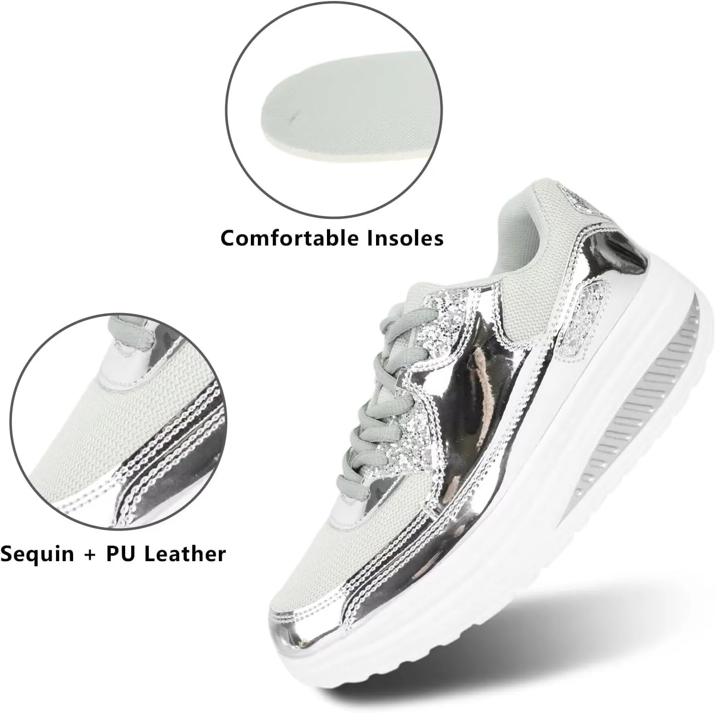 Platform Sneakers for Women Walking Shoes Comfortable All Day Standing Wedge Rocker Bottom 2 inch Thick Air Cushion