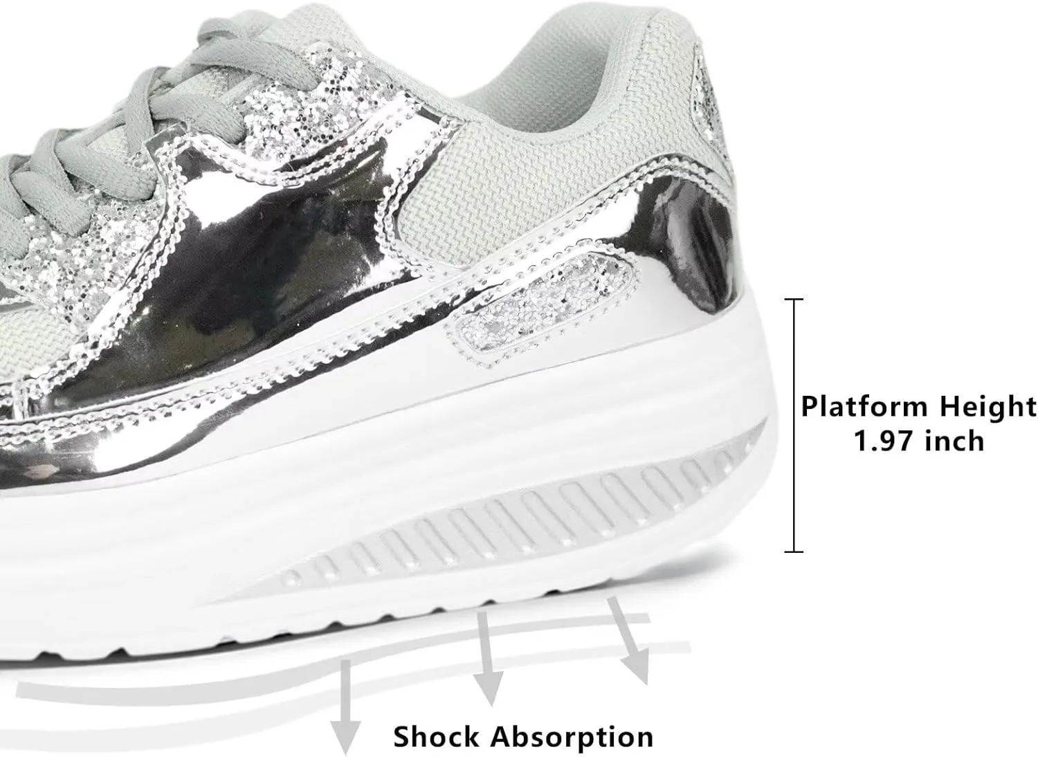 Platform Sneakers for Women Walking Shoes Comfortable All Day Standing Wedge Rocker Bottom 2 inch Thick Air Cushion