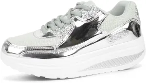 Platform Sneakers for Women Walking Shoes Comfortable All Day Standing Wedge Rocker Bottom 2 inch Thick Air Cushion
