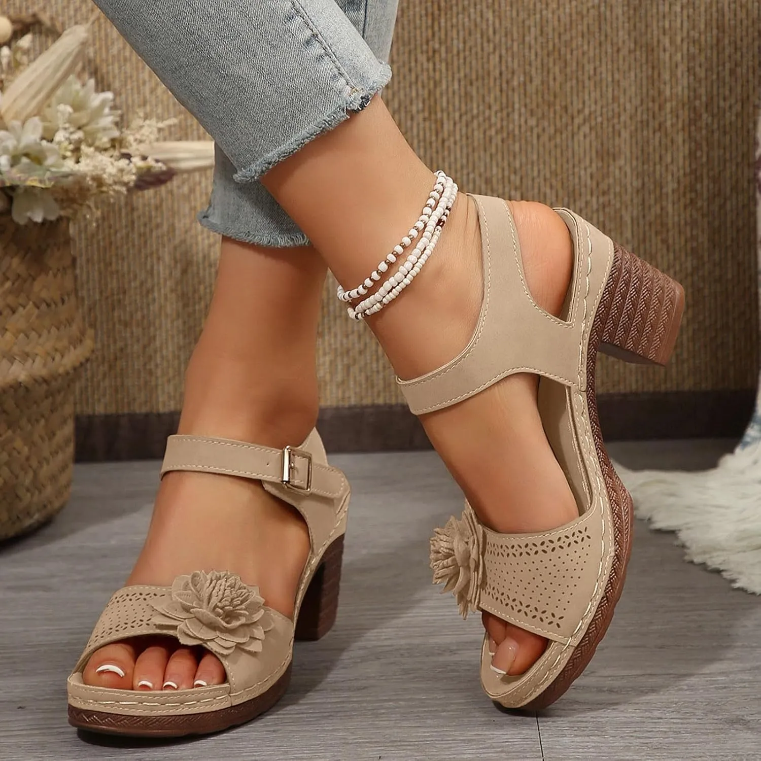 Platform Wedge Sandals for Women 2025 Dressy Summer Ankle Strap Wedges Casual Hollow Out Open Toe Low Heel Comfortable Sandal Work Sandals for Women Office Breathable Dress Shoes