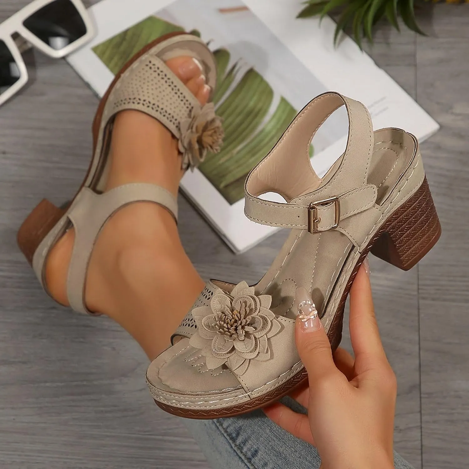 Platform Wedge Sandals for Women 2025 Dressy Summer Ankle Strap Wedges Casual Hollow Out Open Toe Low Heel Comfortable Sandal Work Sandals for Women Office Breathable Dress Shoes