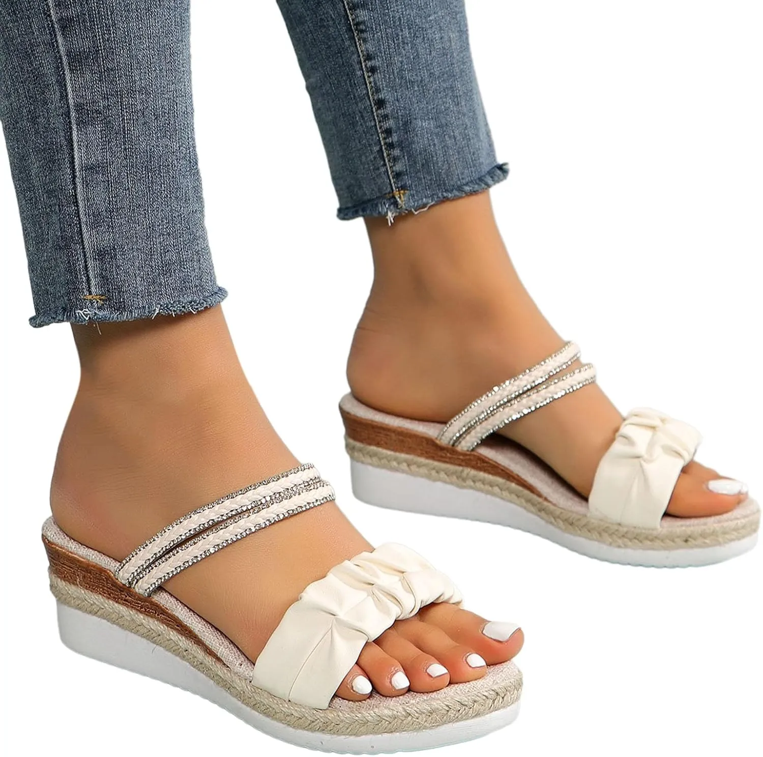Platform Wedge Sandals for Women,Espadrille Sandals for Women Summer Dressy 2024 Open Toe Ankle Strap Wedge Low Heels Sandals Comfortable Anti Slip Beach Boho Orthopedic Sandals Casual Walking Shoes