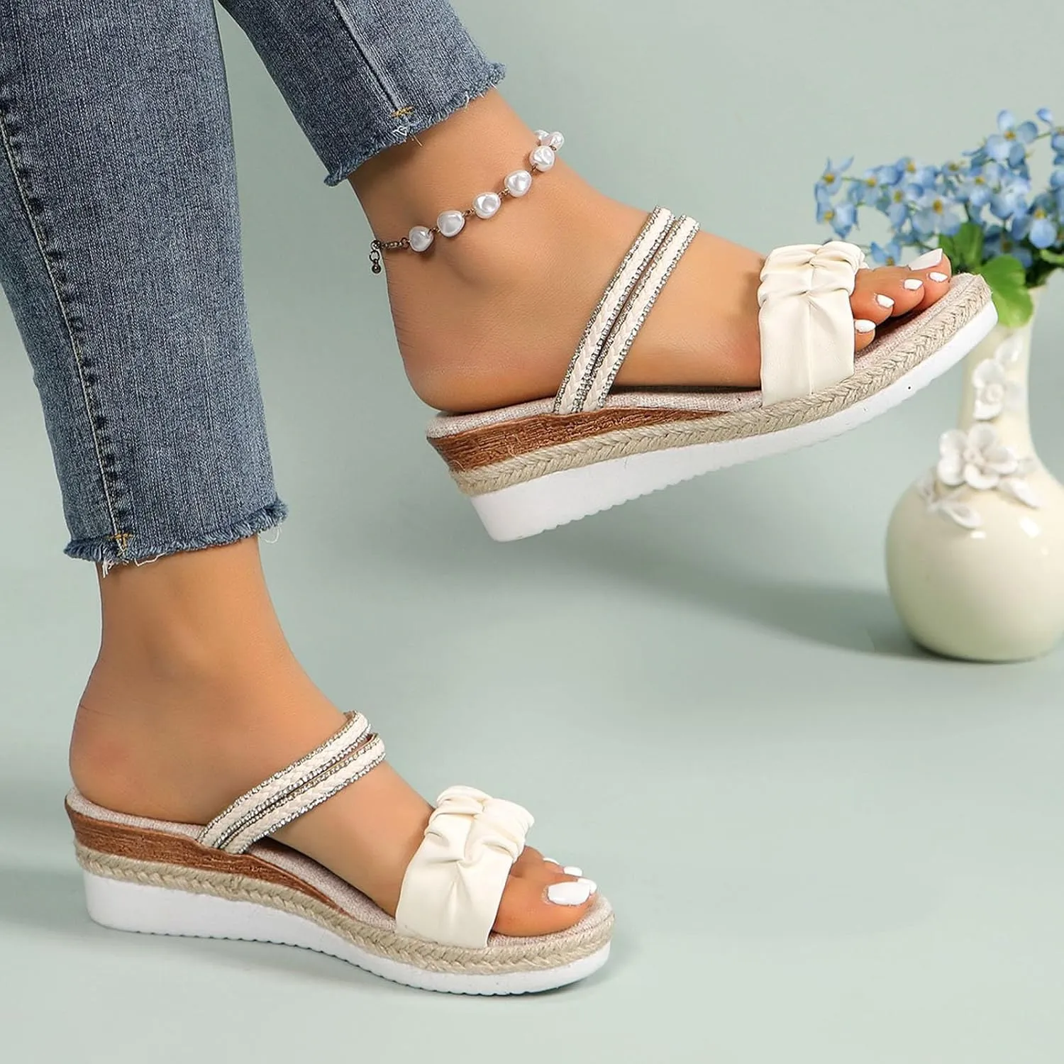 Platform Wedge Sandals for Women,Espadrille Sandals for Women Summer Dressy 2024 Open Toe Ankle Strap Wedge Low Heels Sandals Comfortable Anti Slip Beach Boho Orthopedic Sandals Casual Walking Shoes