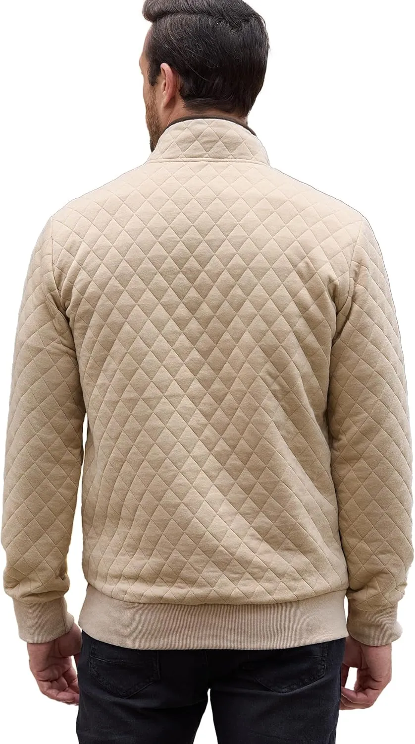 PLEPAN Mens Quilted Sweatshirt Long Sleeve Casual Stand Collar 1/4 Button Pullover Sweatshirts for Men