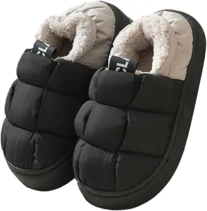 Pocadri Women's Cozy Short Bootie Slippers for Men Winter Warm Non-Slip House Shoes Plush Lining Down Cotton Slipper Boots Indoor Outdoor