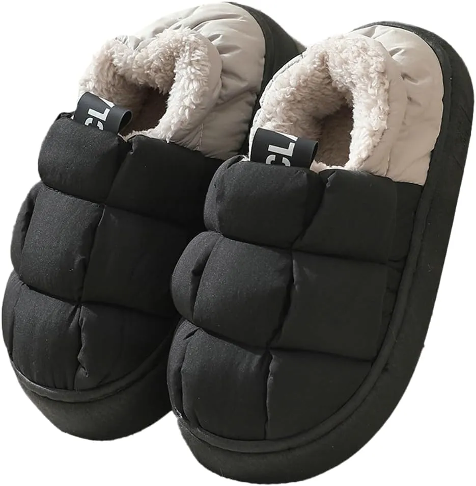 Pocadri Women's Cozy Short Bootie Slippers for Men Winter Warm Non-Slip House Shoes Plush Lining Down Cotton Slipper Boots Indoor Outdoor