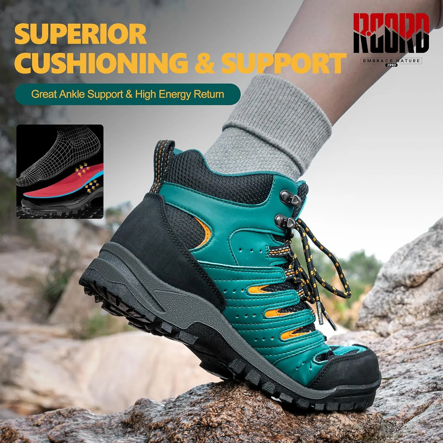 R CORD Hiking Boots Women Waterproof Womens Hiking Boots Comfortable Non-Slip Womens Hiking Shoes Walking Trekking Camping Tennis Sport Sneakers