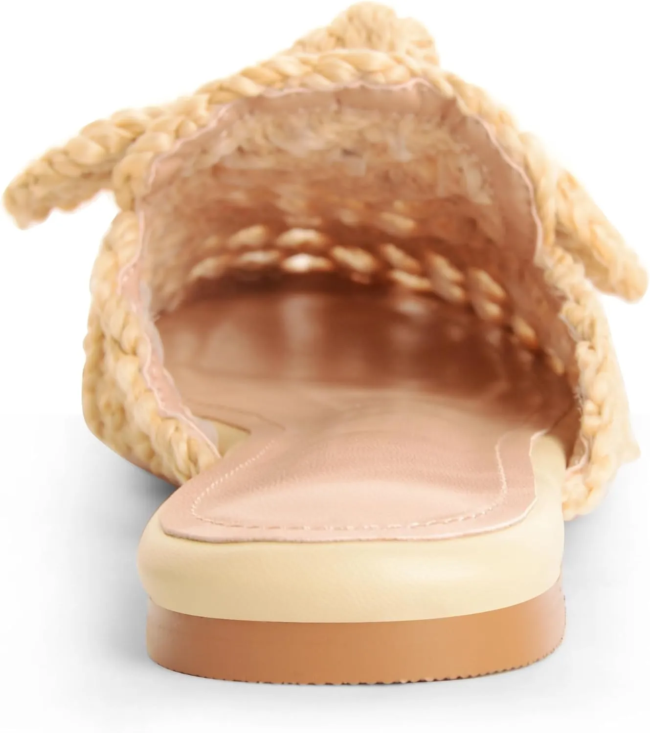 Raffia Slides Flats Sandals for Women Flat Summer Mule Sandals Slippers Closed Round Toe Slip On Comfortable Bow Sandals