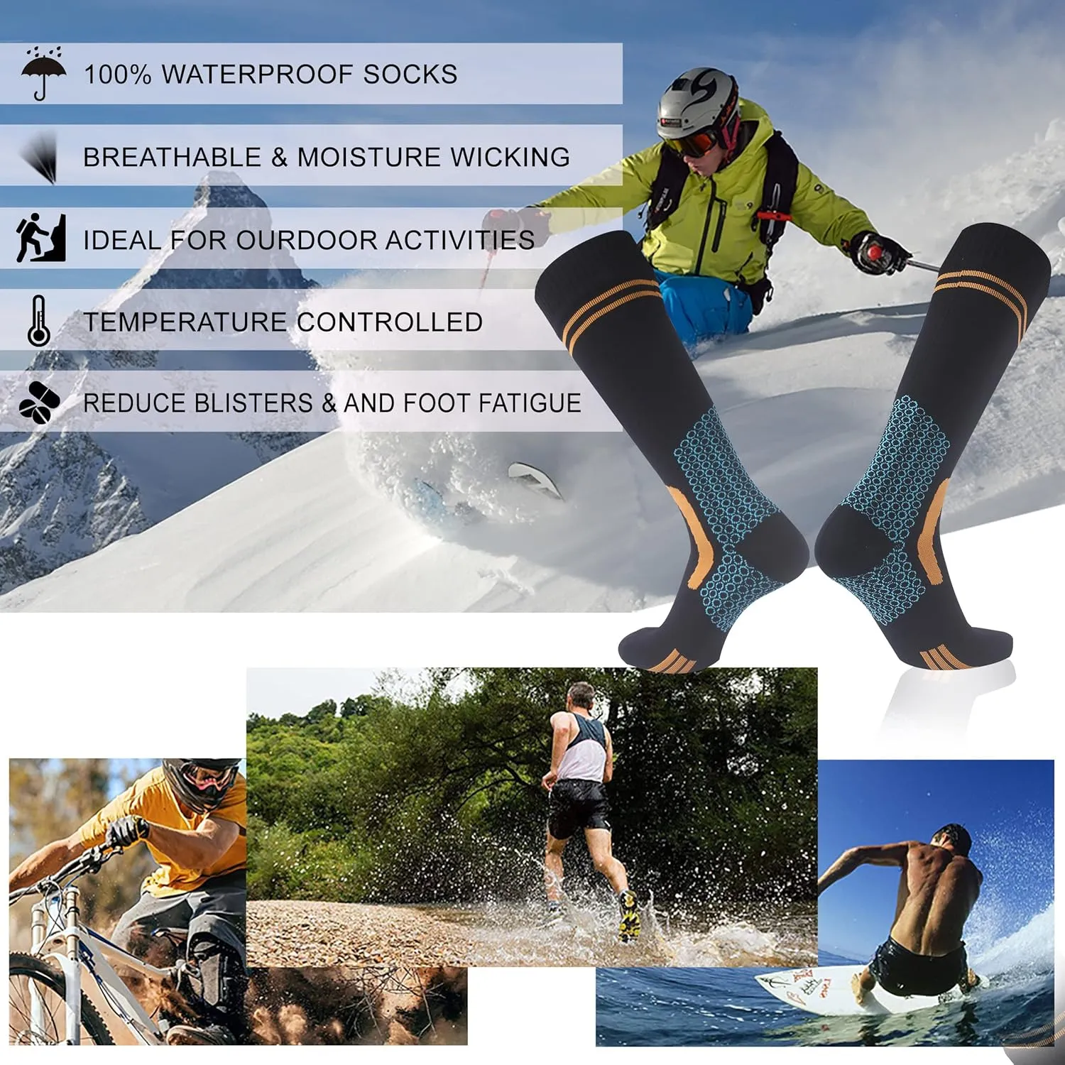 RANDY SUN Waterproof Breathable Knee High Kayaking Hunting Fishing Socks
