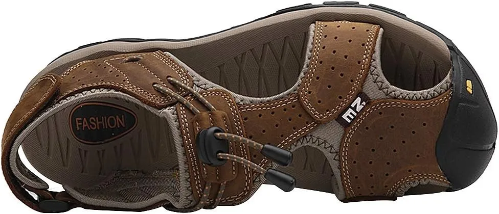 rismart Men's Closed Toe Walking Fastening Trekking Sport Shoes Suede Leather Sandals