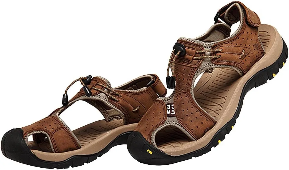 rismart Men's Closed Toe Walking Fastening Trekking Sport Shoes Suede Leather Sandals