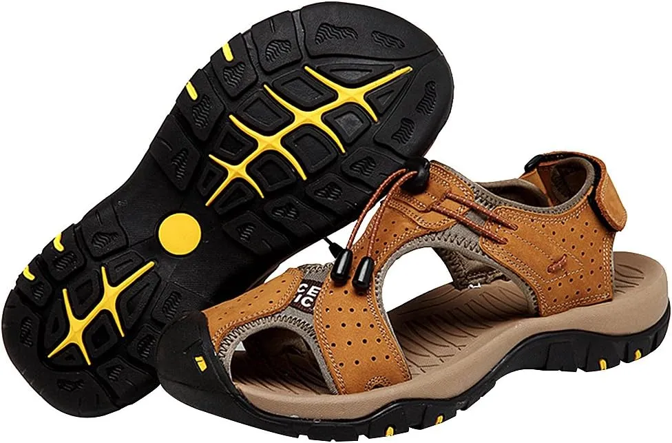 rismart Men's Closed Toe Walking Fastening Trekking Sport Shoes Suede Leather Sandals
