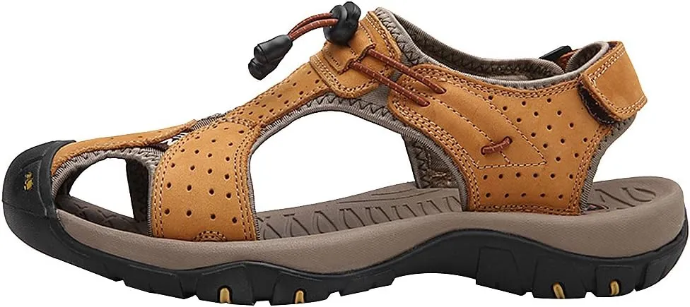 rismart Men's Closed Toe Walking Fastening Trekking Sport Shoes Suede Leather Sandals