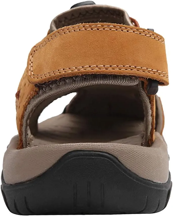 rismart Men's Closed Toe Walking Fastening Trekking Sport Shoes Suede Leather Sandals