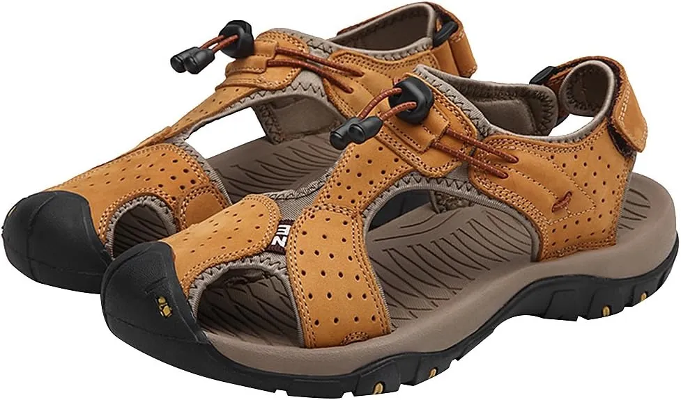 rismart Men's Closed Toe Walking Fastening Trekking Sport Shoes Suede Leather Sandals