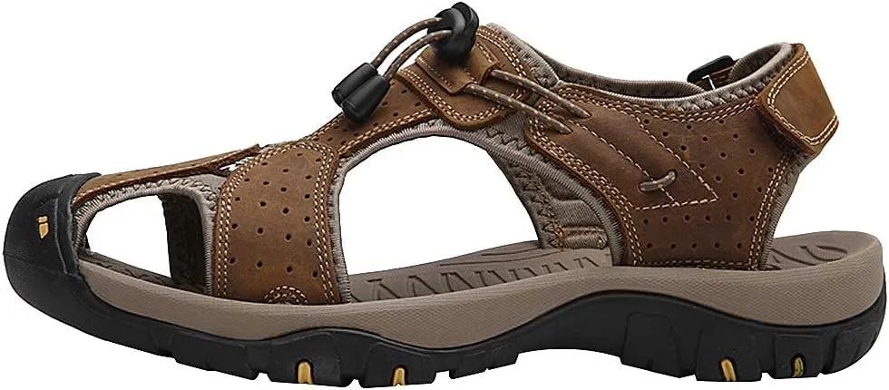 rismart Men's Closed Toe Walking Fastening Trekking Sport Shoes Suede Leather Sandals