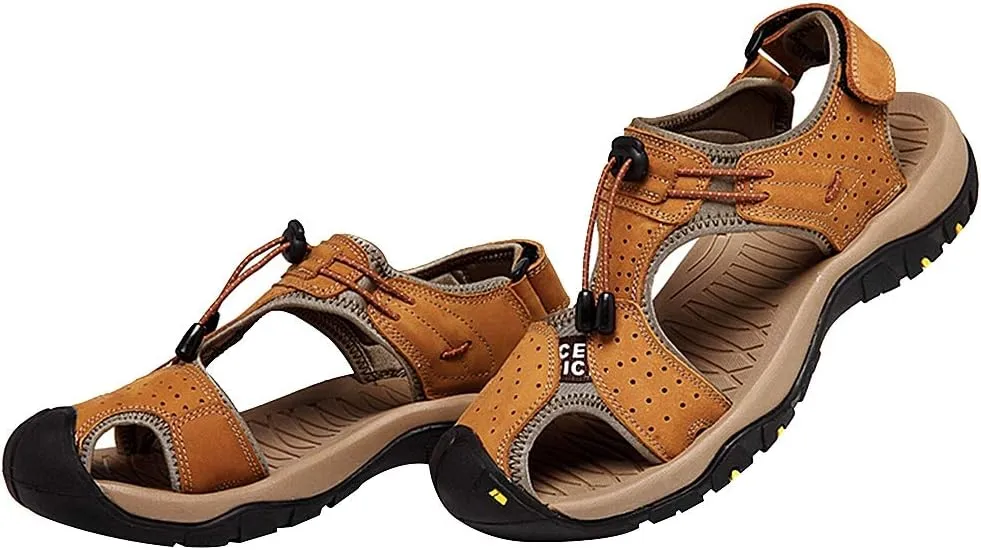 rismart Men's Closed Toe Walking Fastening Trekking Sport Shoes Suede Leather Sandals
