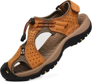 rismart Men's Closed Toe Walking Fastening Trekking Sport Shoes Suede Leather Sandals