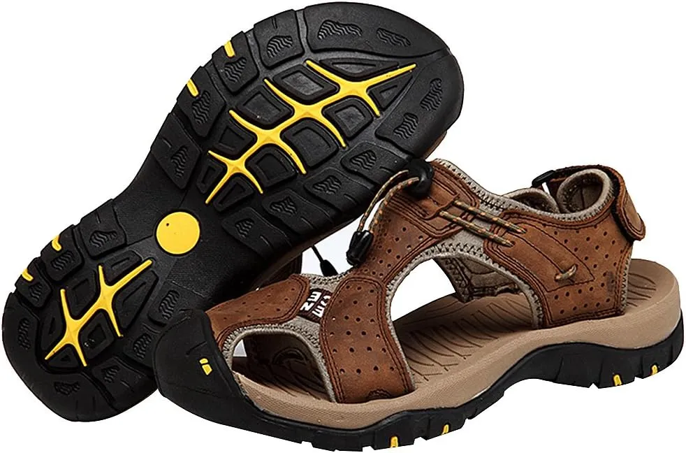 rismart Men's Closed Toe Walking Fastening Trekking Sport Shoes Suede Leather Sandals