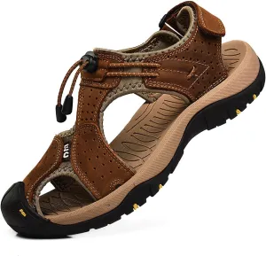rismart Men's Closed Toe Walking Fastening Trekking Sport Shoes Suede Leather Sandals