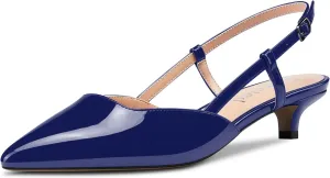 Saekcted Women Low Kitten Stiletto Heel Close Pointed Toe Pumps Ankle Strap Slingback Buckle Wedding Office Cute Sandals Shoes