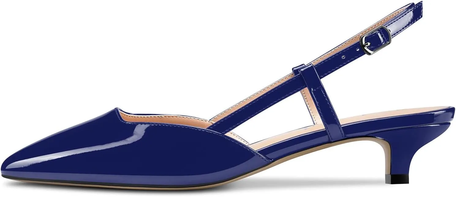 Saekcted Women Low Kitten Stiletto Heel Close Pointed Toe Pumps Ankle Strap Slingback Buckle Wedding Office Cute Sandals Shoes