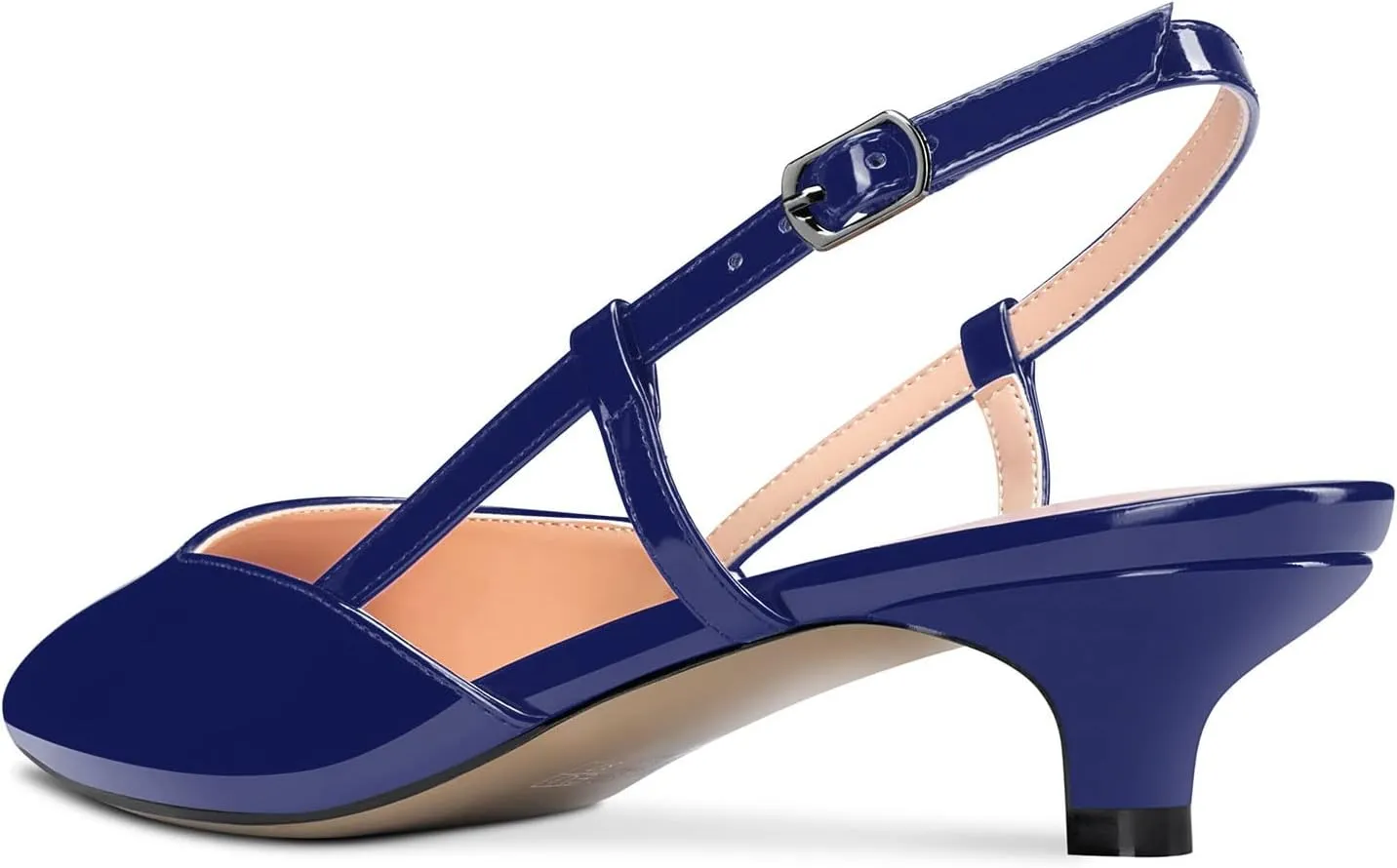 Saekcted Women Low Kitten Stiletto Heel Close Pointed Toe Pumps Ankle Strap Slingback Buckle Wedding Office Cute Sandals Shoes