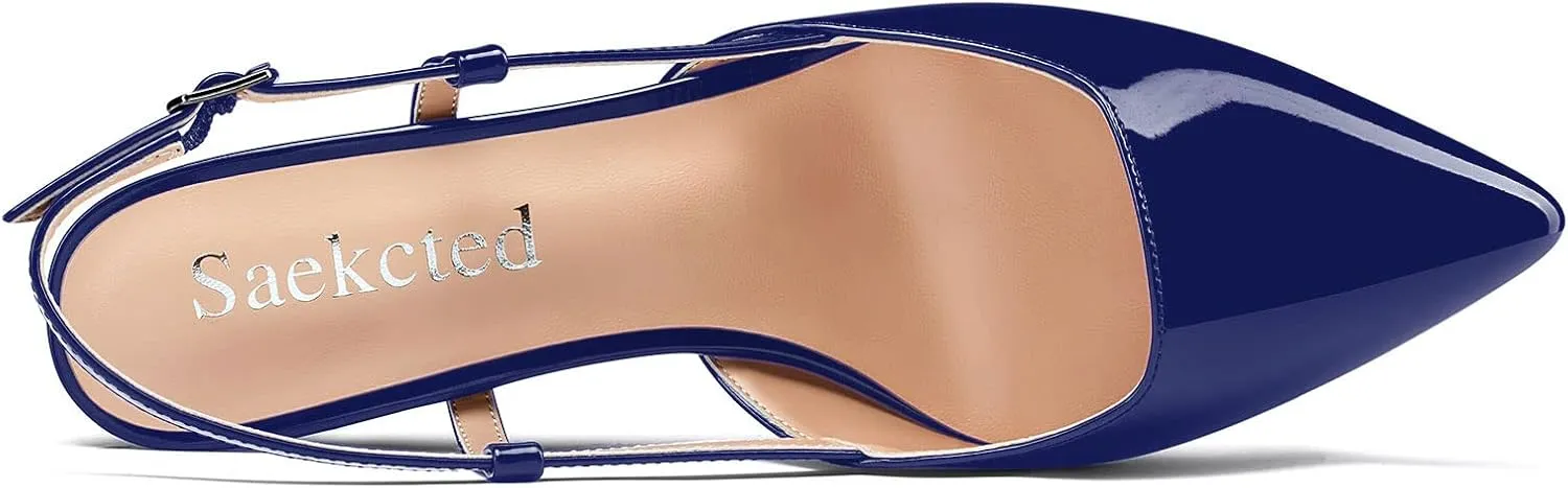 Saekcted Women Low Kitten Stiletto Heel Close Pointed Toe Pumps Ankle Strap Slingback Buckle Wedding Office Cute Sandals Shoes