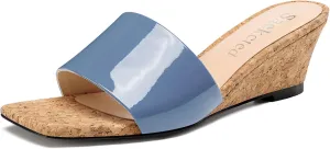 Saekcted Womens Mid Wedge Heel Square Open Toe Sandals Slip-on Dress Shoes Casual Party Wedding Summer 2.0 Inches Heels