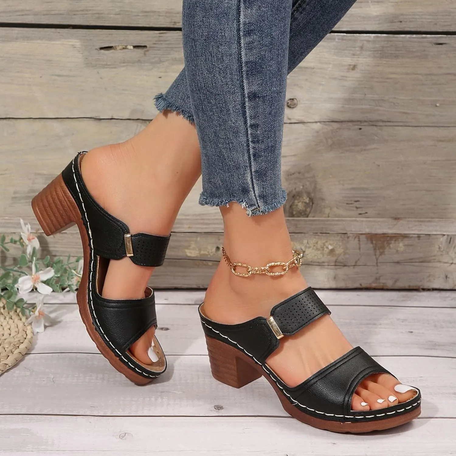 Sandal Heels For Women,Open Toe Platform Slip-on Chunky Sandals For Women Comfortable Walking Casual Dressy Outdoor Summer Shoes