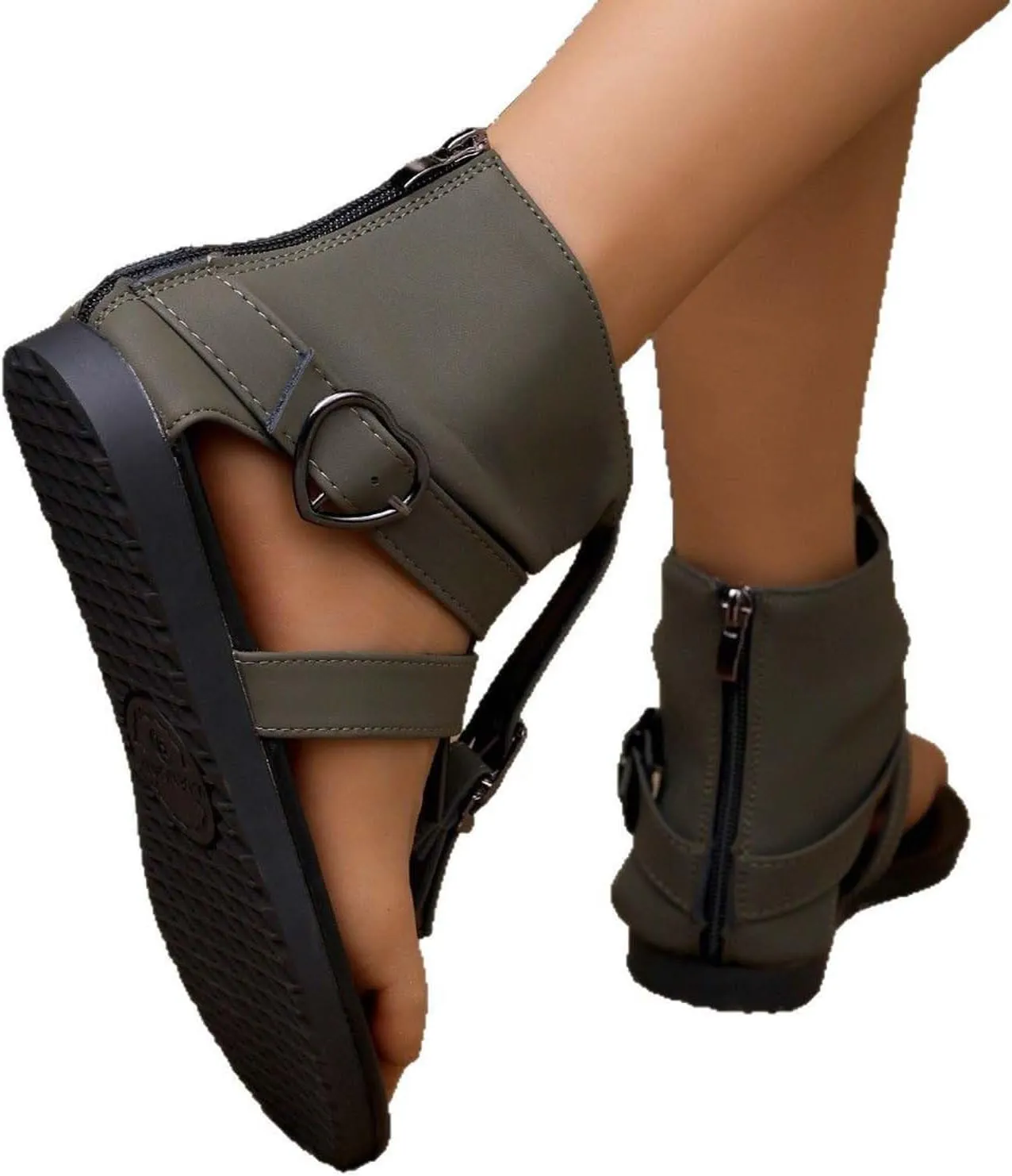 Sandals for Women Beach Ankle Boots Flip-Flops Adjustable Buckle T-Strap Open Toe Zipper Back Slides Trendy Walking
