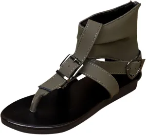Sandals for Women Beach Ankle Boots Flip-Flops Adjustable Buckle T-Strap Open Toe Zipper Back Slides Trendy Walking