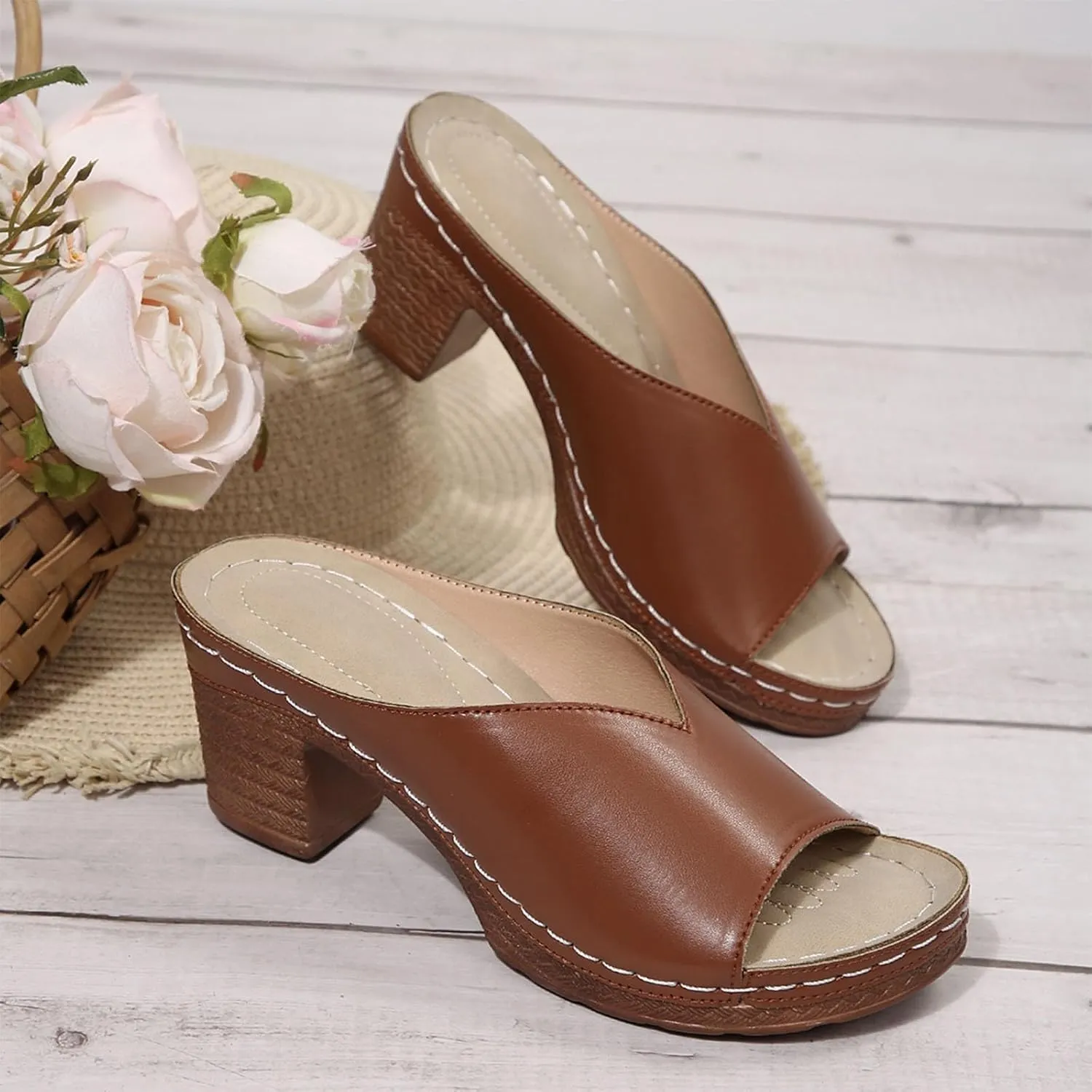Sandals Platforms for Women 2025 Open Toe Chunky Block Heel Wedges Slip-On Slides Comfortable Summer Beach Outdoor